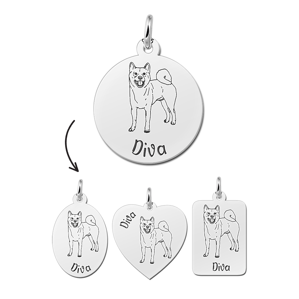 Zilveren hanger met honden gravure Akita