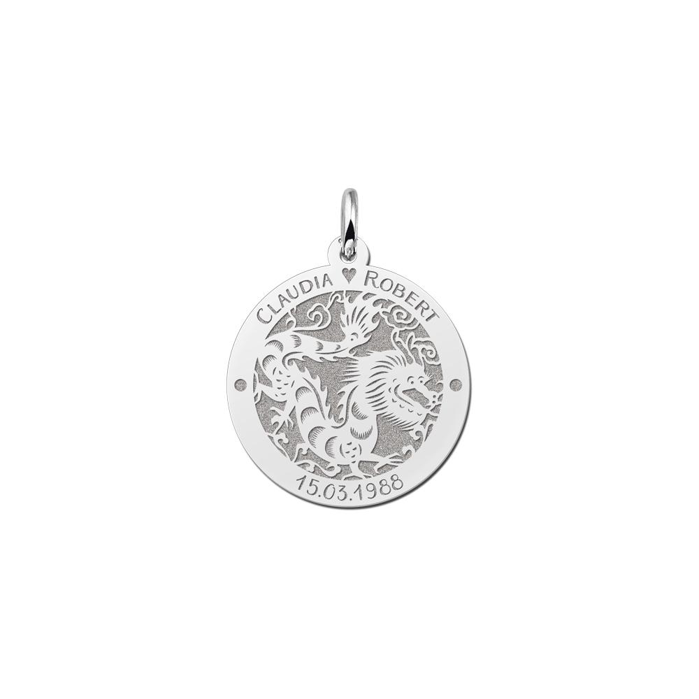Zilveren ronde hanger chinese sterrenbeeld Draak