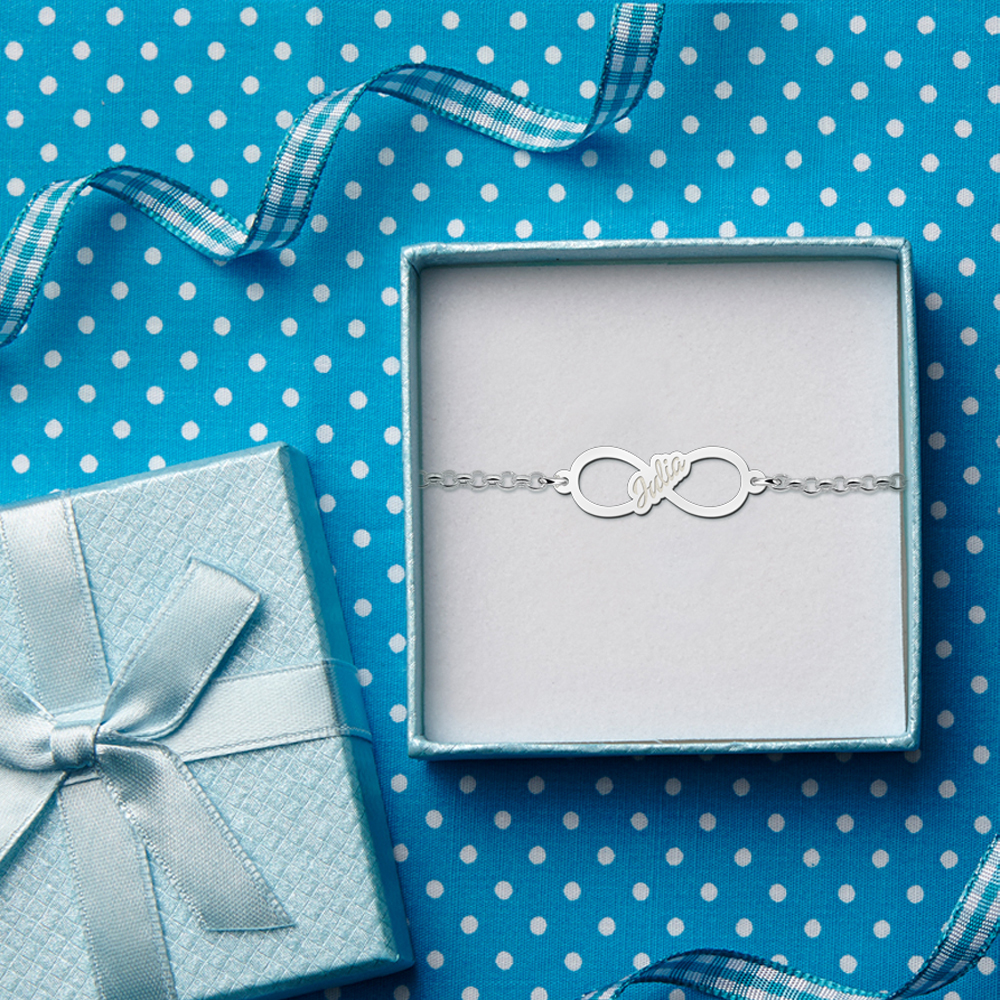 Zilveren infinity armband met geschreven naam - Small