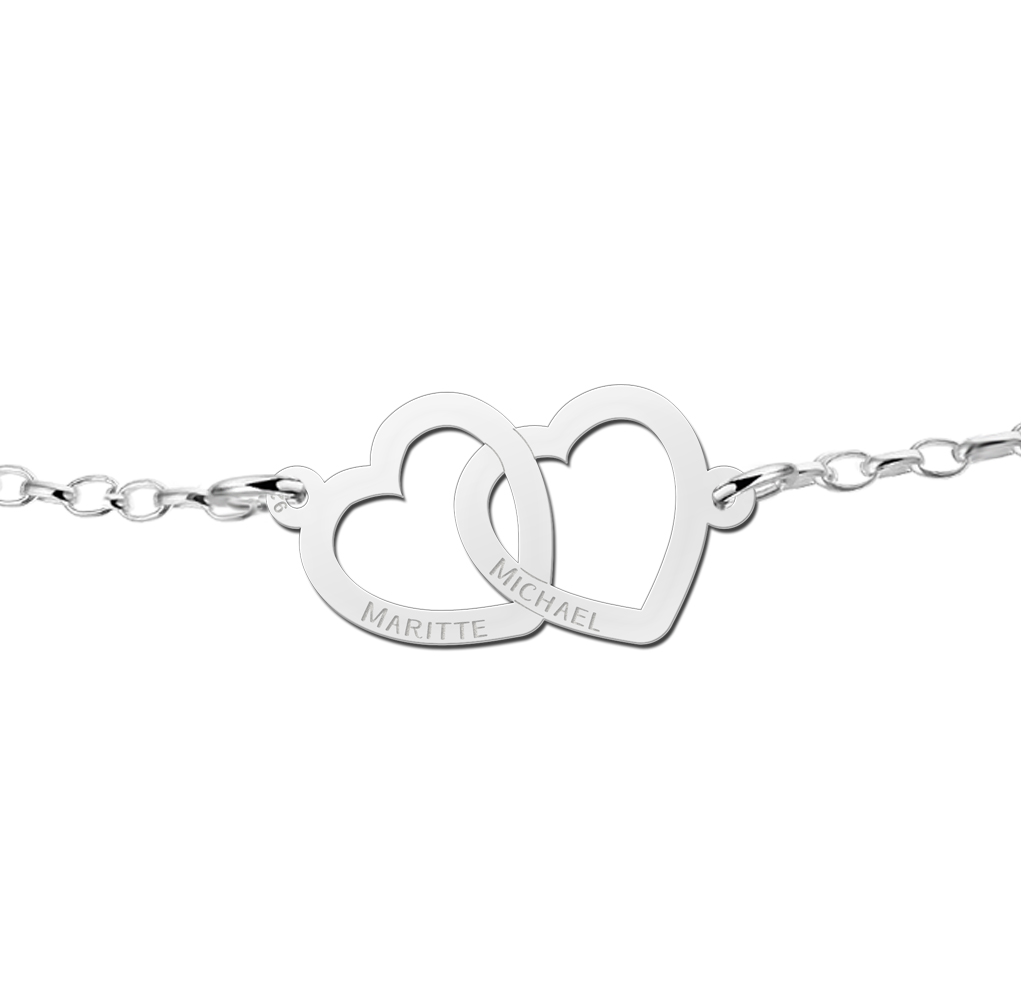 Zilveren armband met twee hartjes