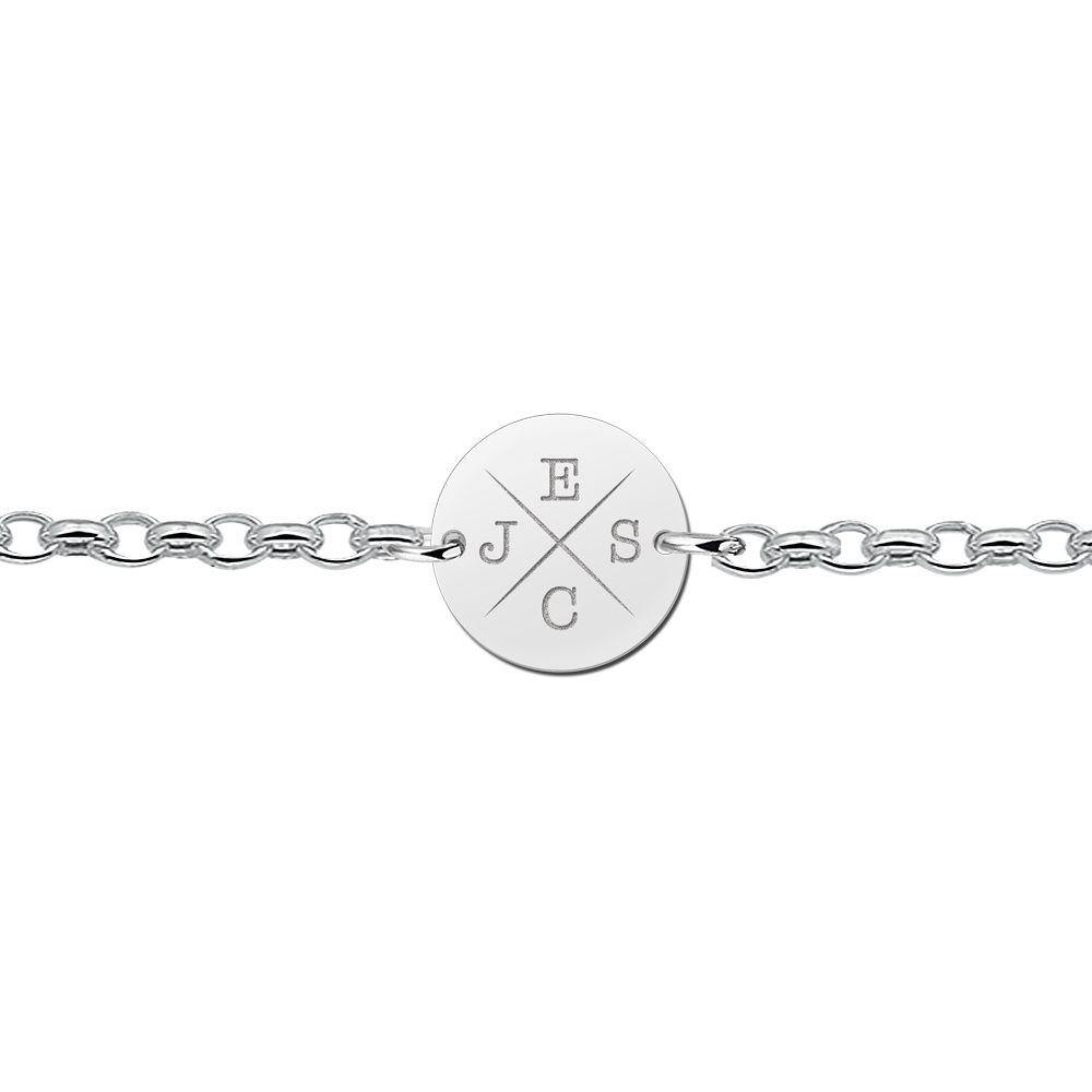 Zilveren armband met rond plaatje en initialen