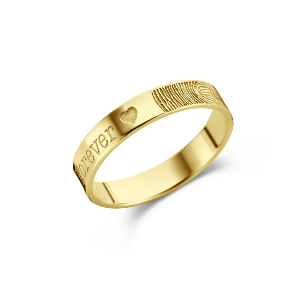 Gouden ring met vingerafdruk en naam - 4 mm vlak