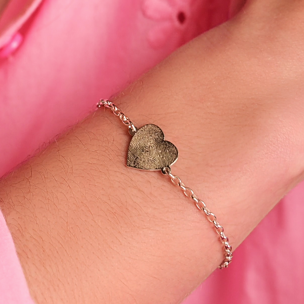 Zilveren armband met hart en vingerafdruk