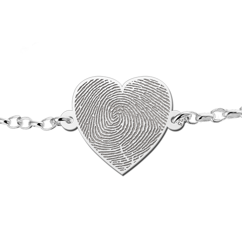 Zilveren armband met hart en vingerafdruk