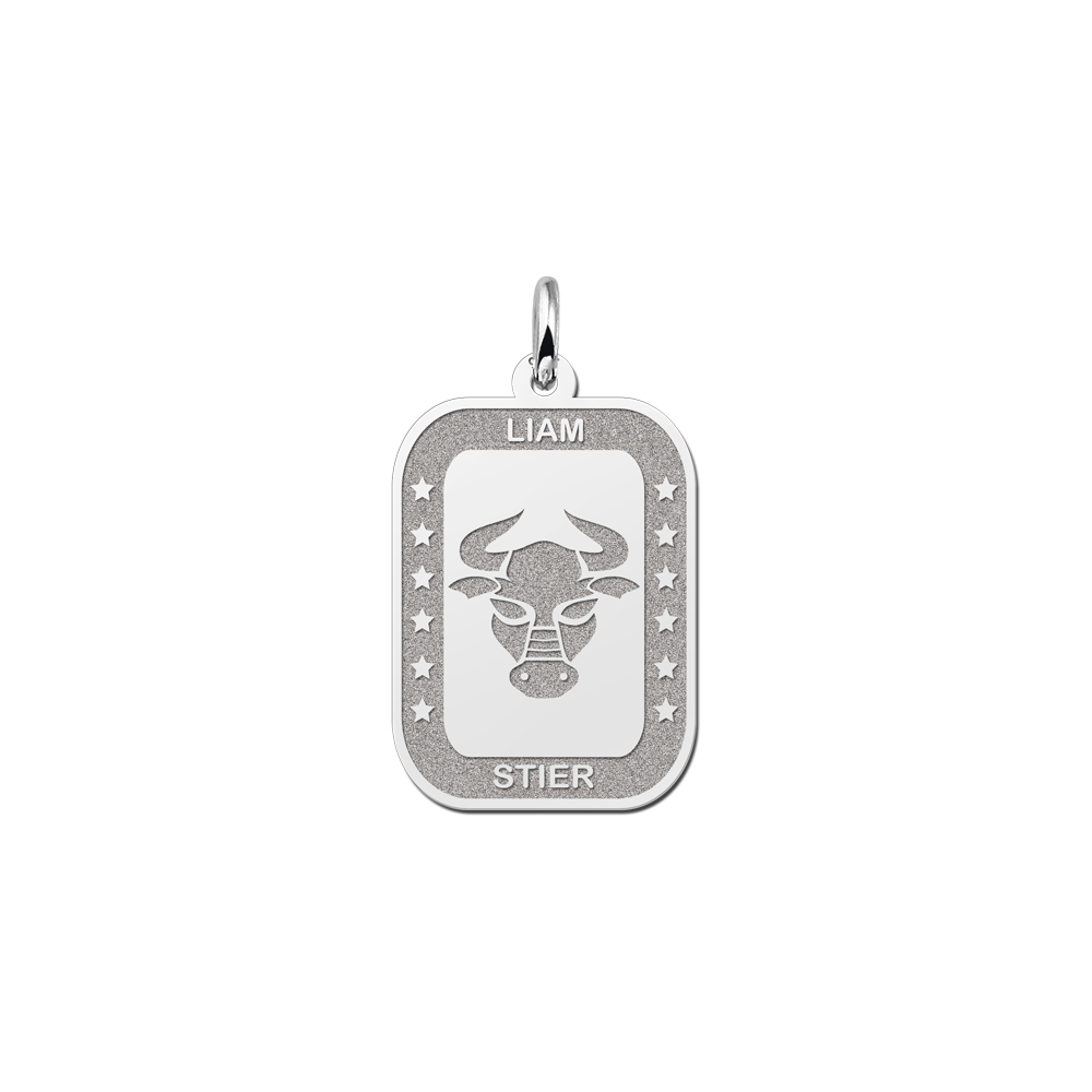 Zilveren Rechthoekige Hanger Sterrenbeeld Stier met Gravure