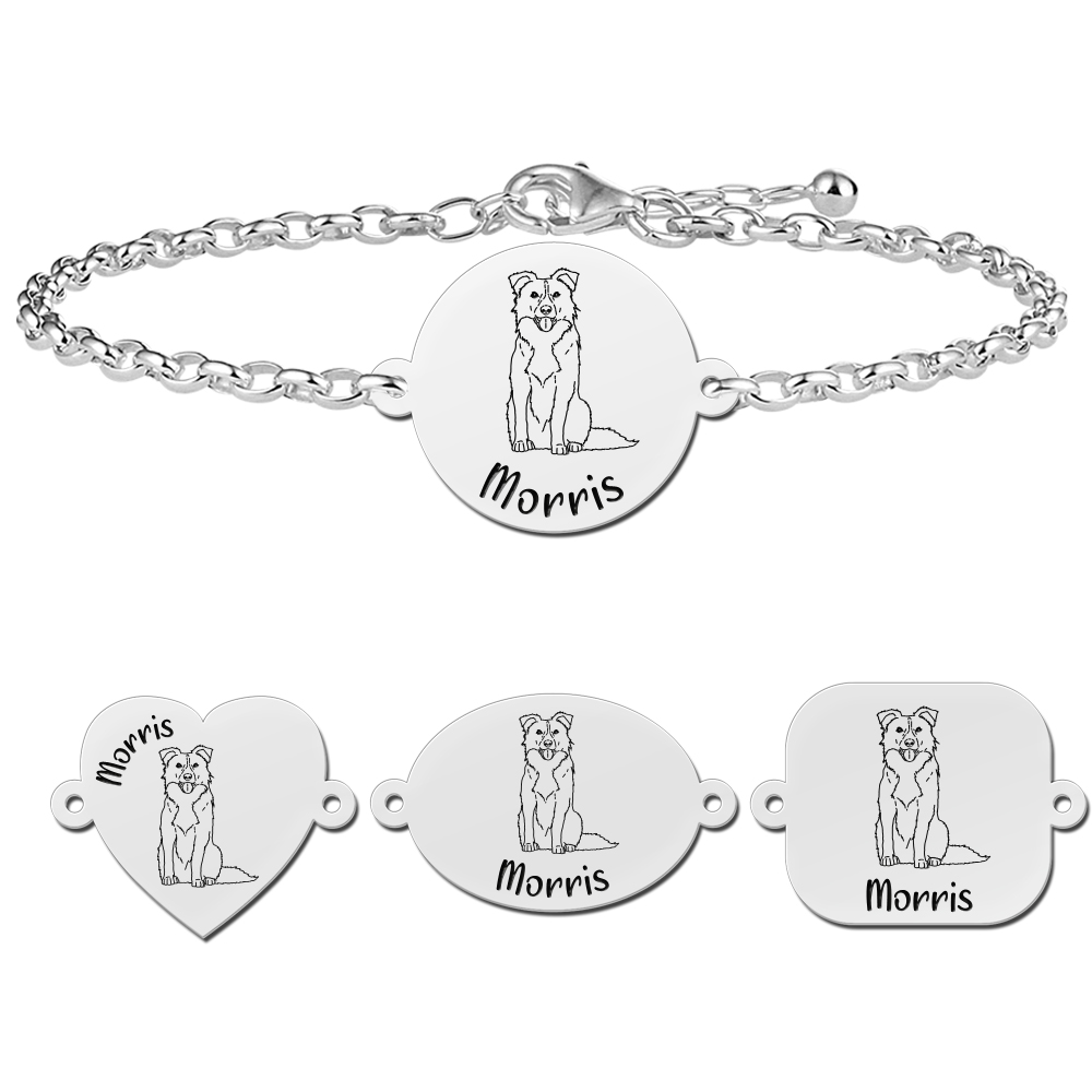 Zilveren honden armband met naam Border Collie