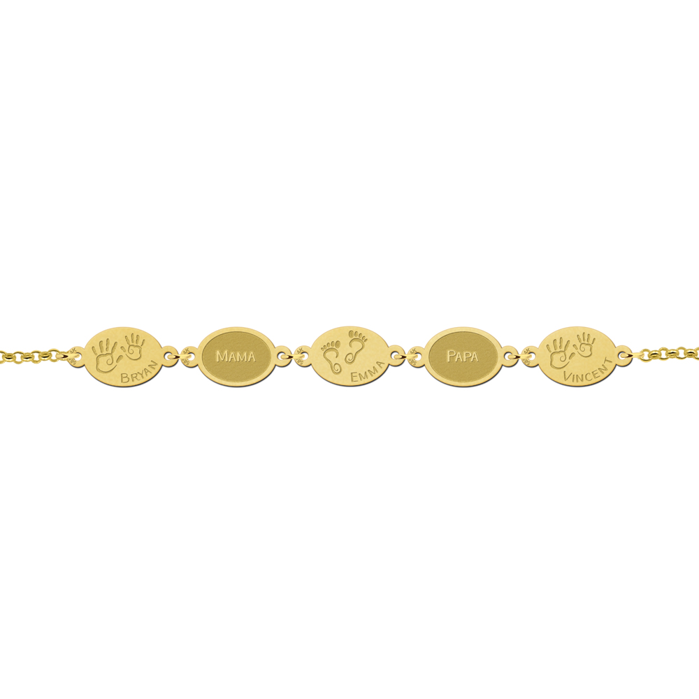 Gouden armband met namen en voetjes