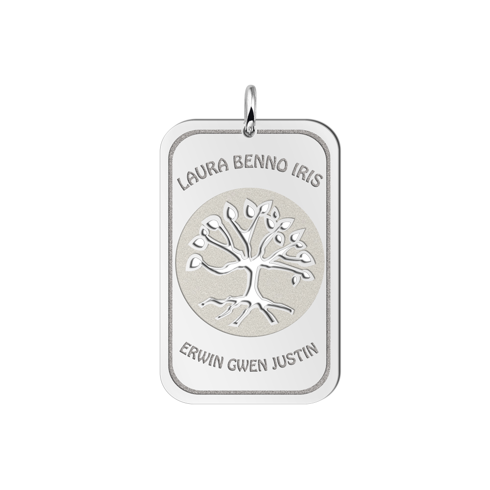 Zilveren Tree of Life dog tag met namen