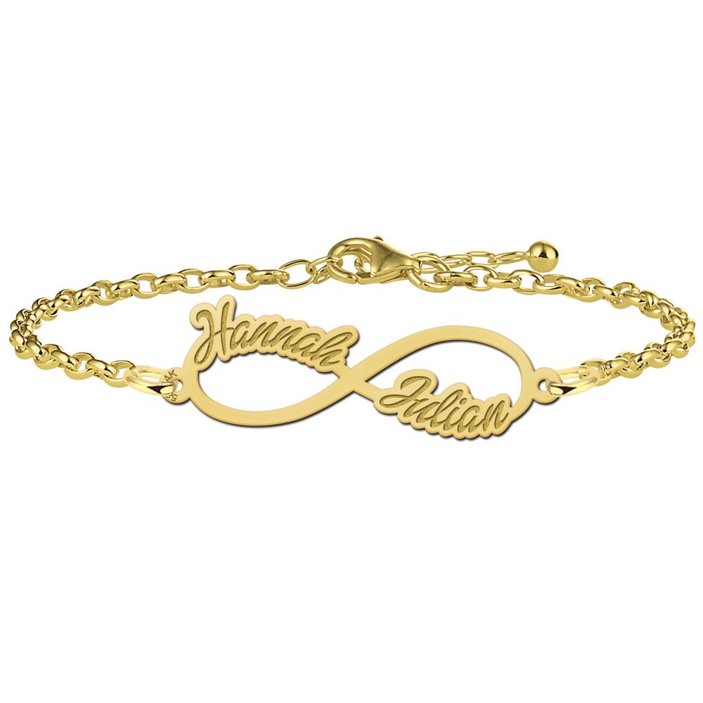 Gouden infinity armband met twee geschreven namen