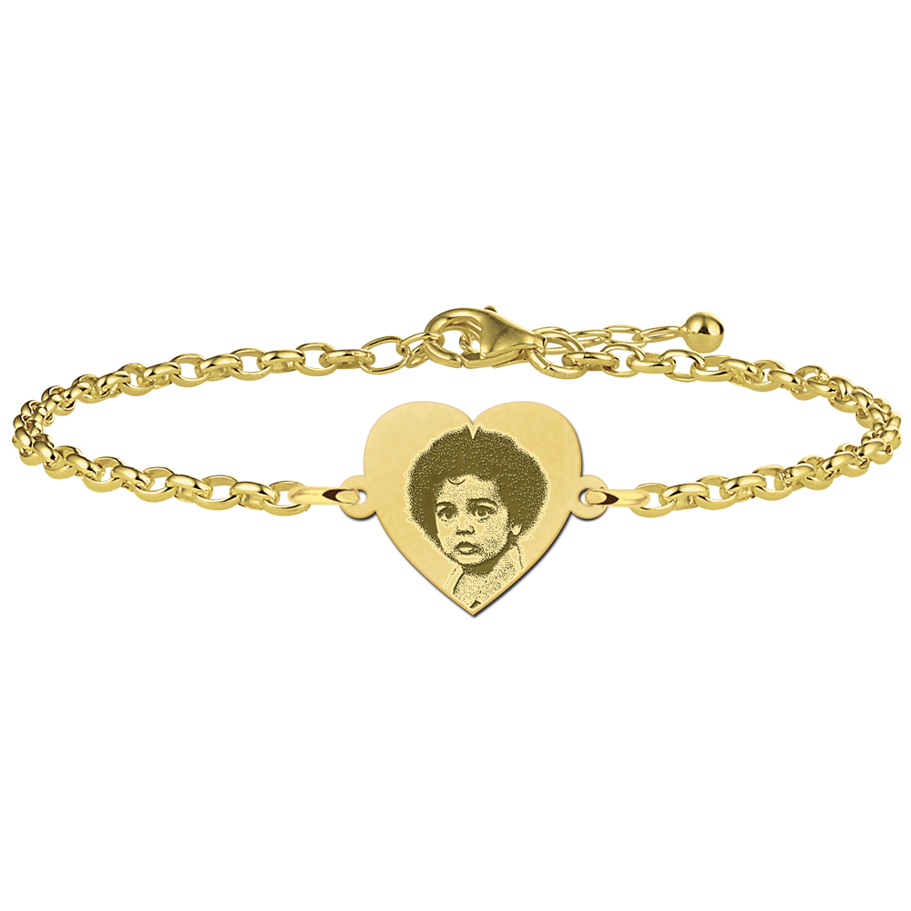 Vergulde armband met foto in hart