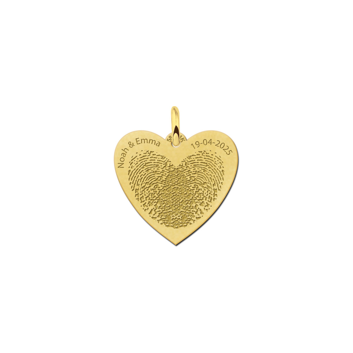 Gouden hart hanger met 2 vingerafdrukken en namen
