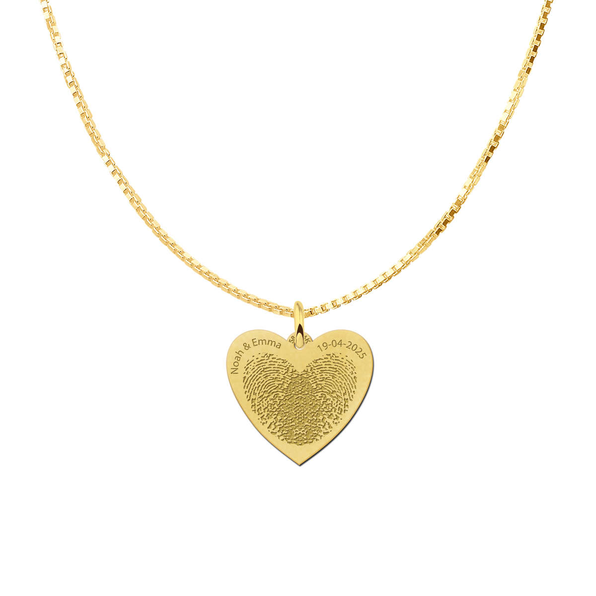 Gouden hart hanger met 2 vingerafdrukken en namen