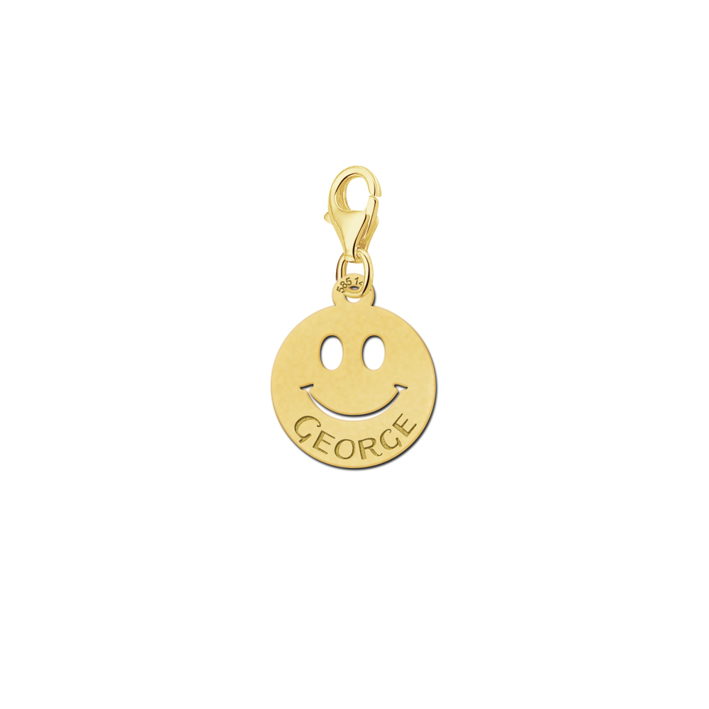 Gouden charm smiley met naam