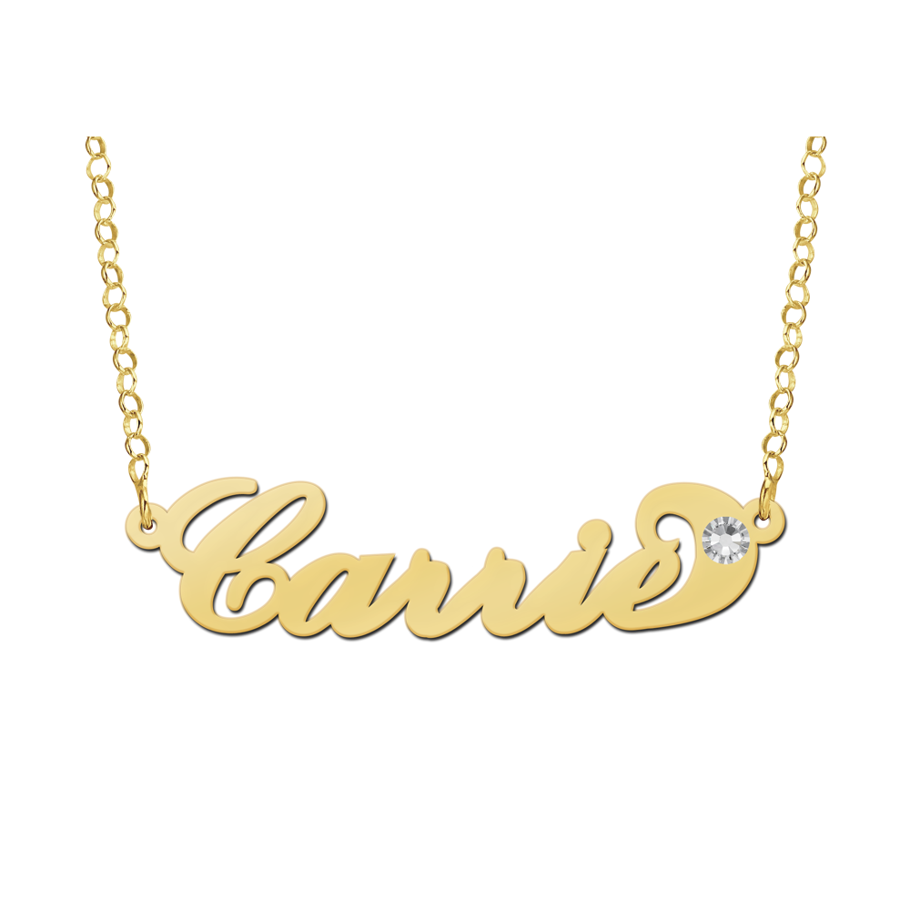 Naam ketting goud over zilver Carrie style zirkonia