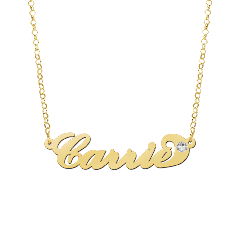 Vergulde naam ketting Carrie style zirkonia