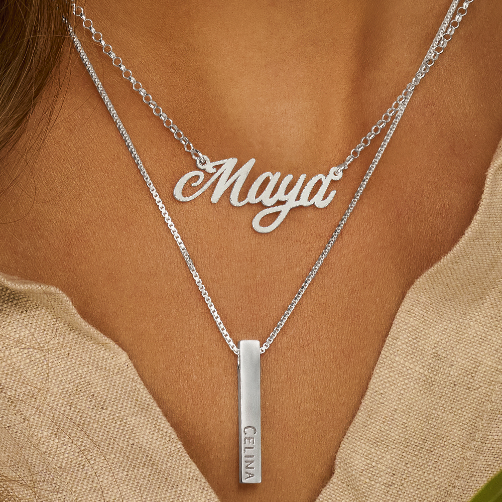 Zilveren naamketting model Maya