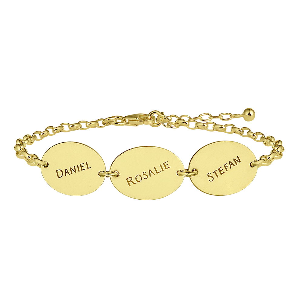 Gouden armband drie ovaaltjes met naam