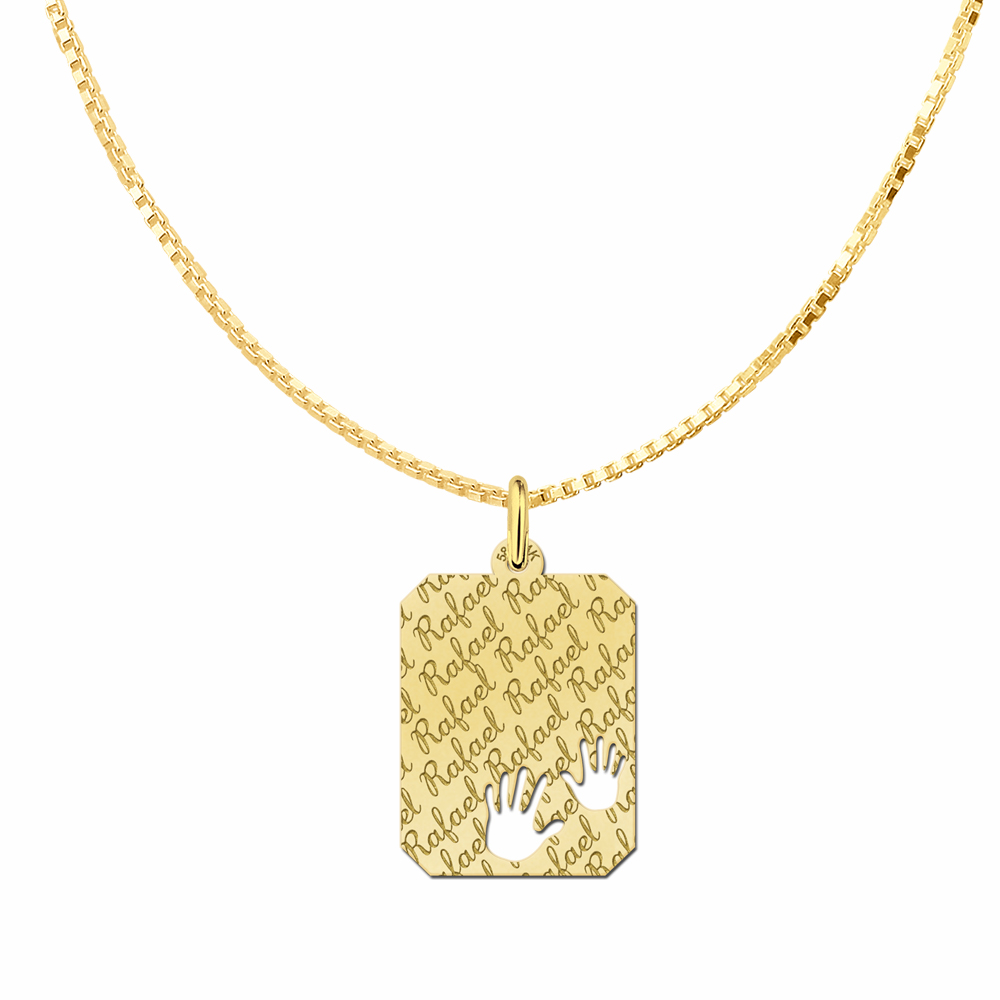 Gouden hangertje met naamgravure en handjes