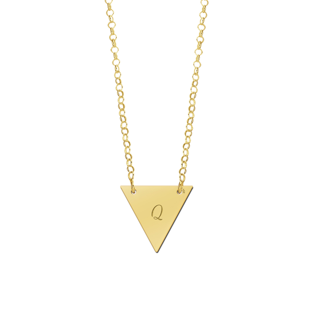 Gouden minimalistische driehoek ketting met initiaal