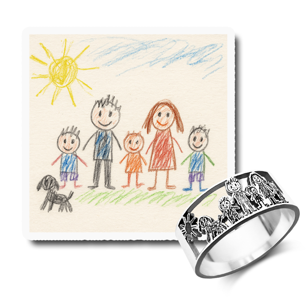 Zilveren ring met kindertekening – Gepersonaliseerd sieraad met tekening van je kind