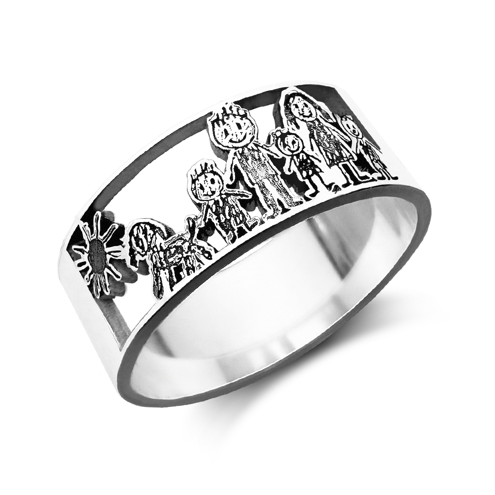 Zilveren ring met kindertekening uitsnede