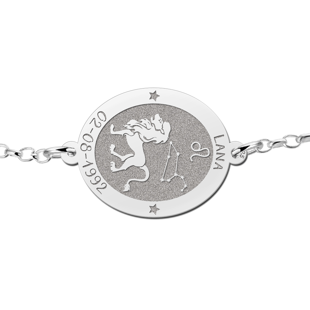Zilveren sterrenbeeld armband ovaal Leeuw