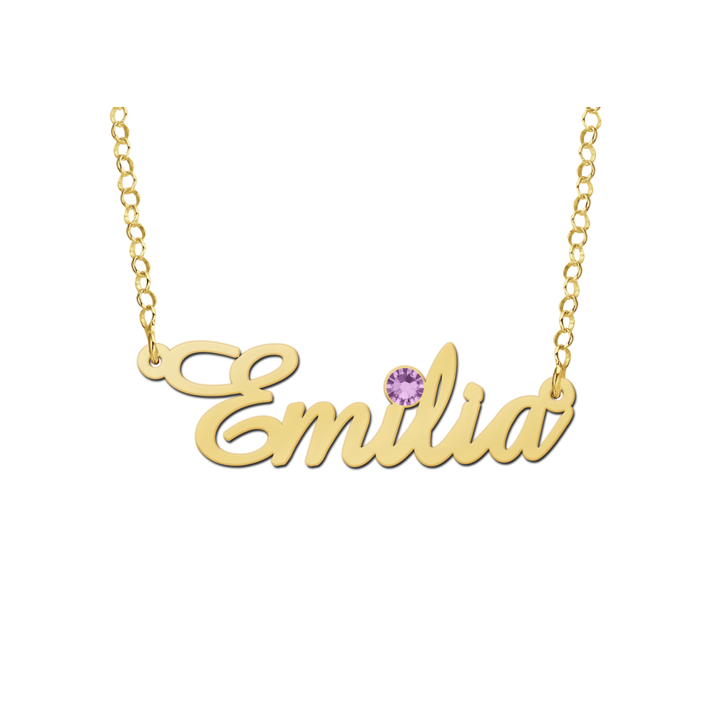 Vergulden naamketting met geboortesteen model Emilia