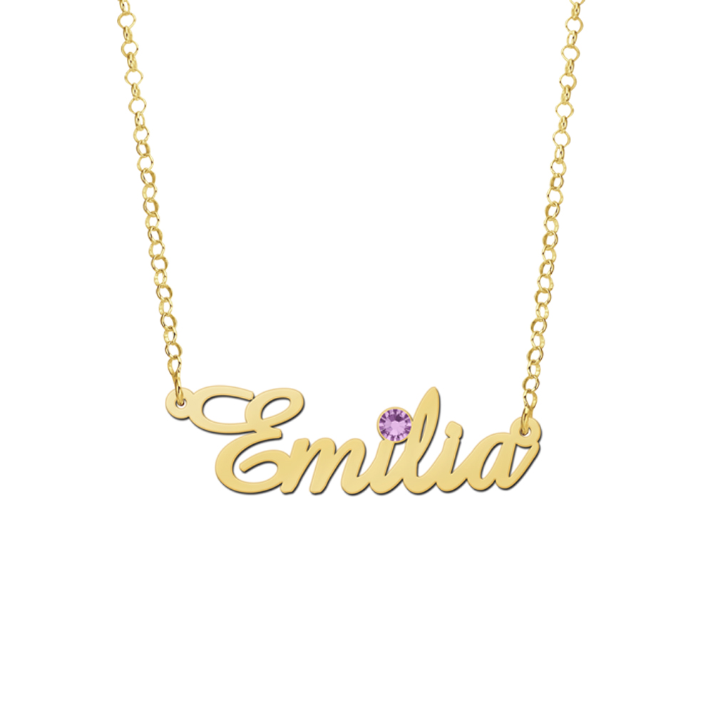 Vergulde naamketting met geboortesteen model Emilia