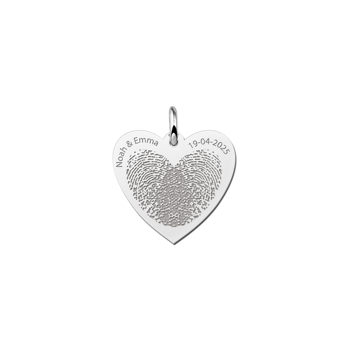 Zilveren hart hanger met 2 vingerafdrukken en namen