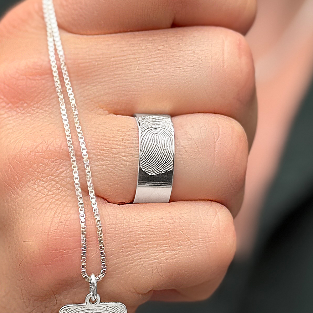 Ring met vingerafdruk zilver - 8 mm vlak