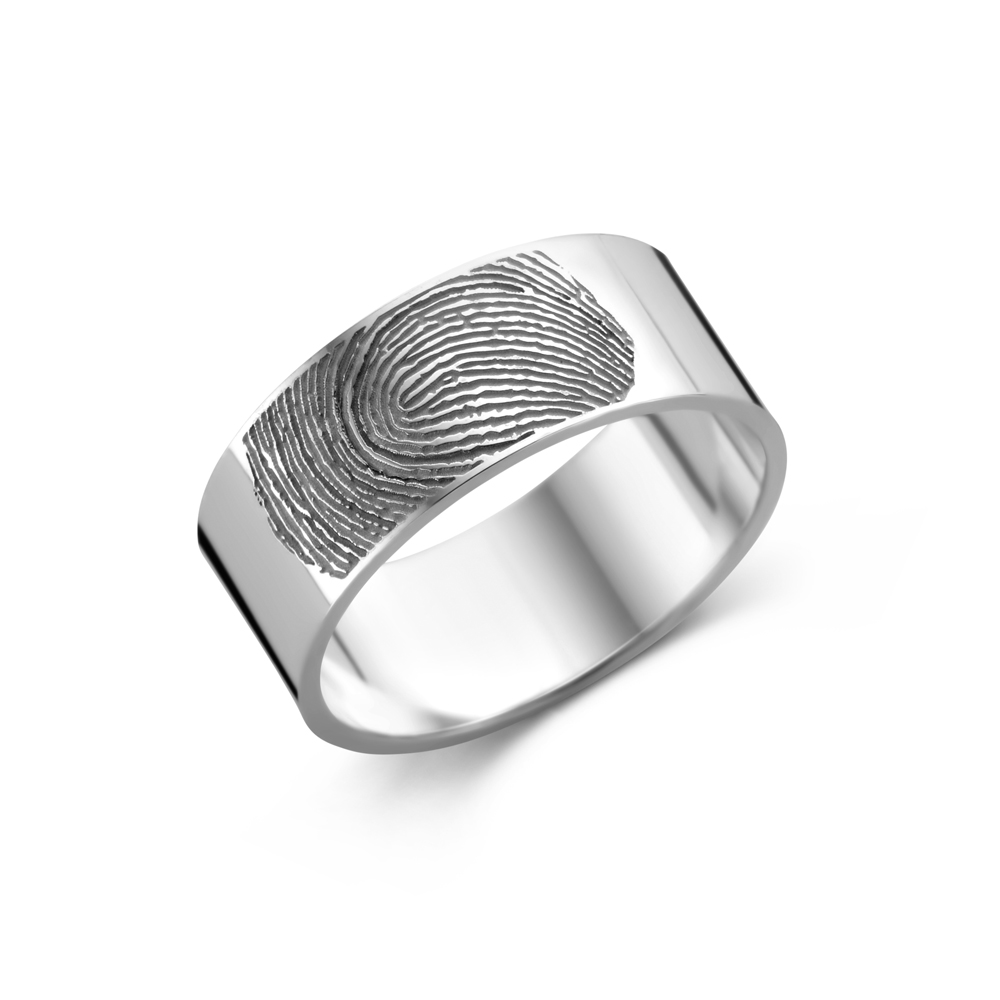 Ring met vingerafdruk zilver - 8 mm vlak