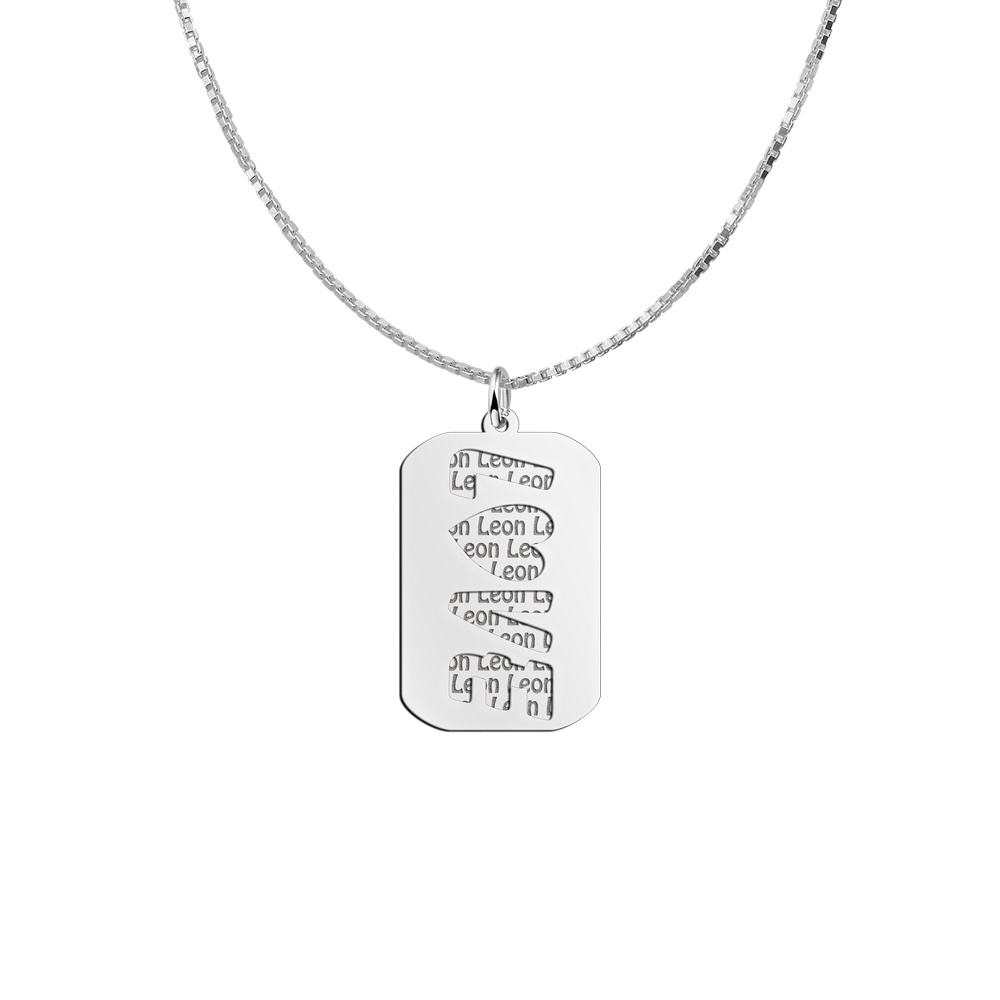 Zilveren naamhanger 2-delig Love dogtag