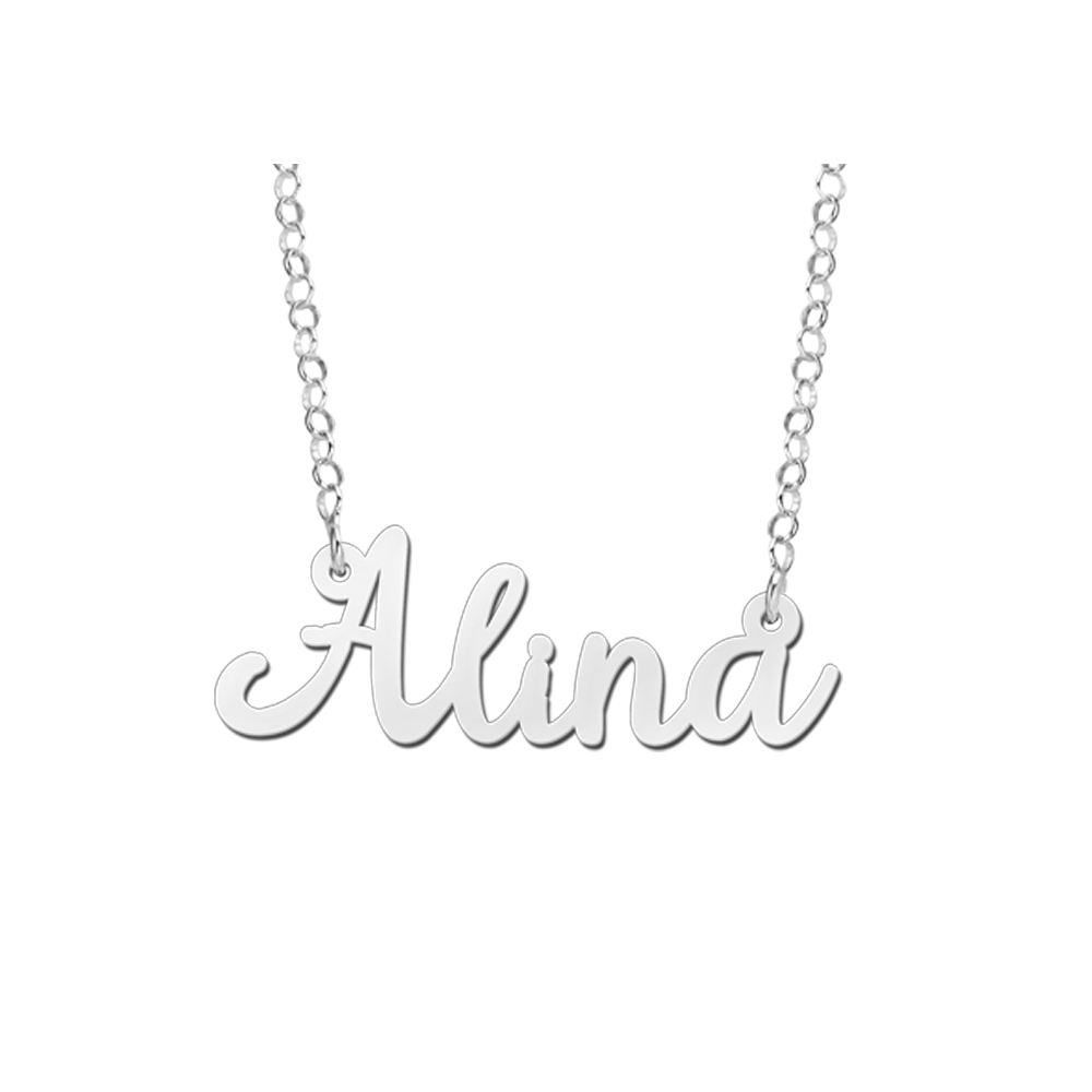 Zilveren naamketting met naam Alina