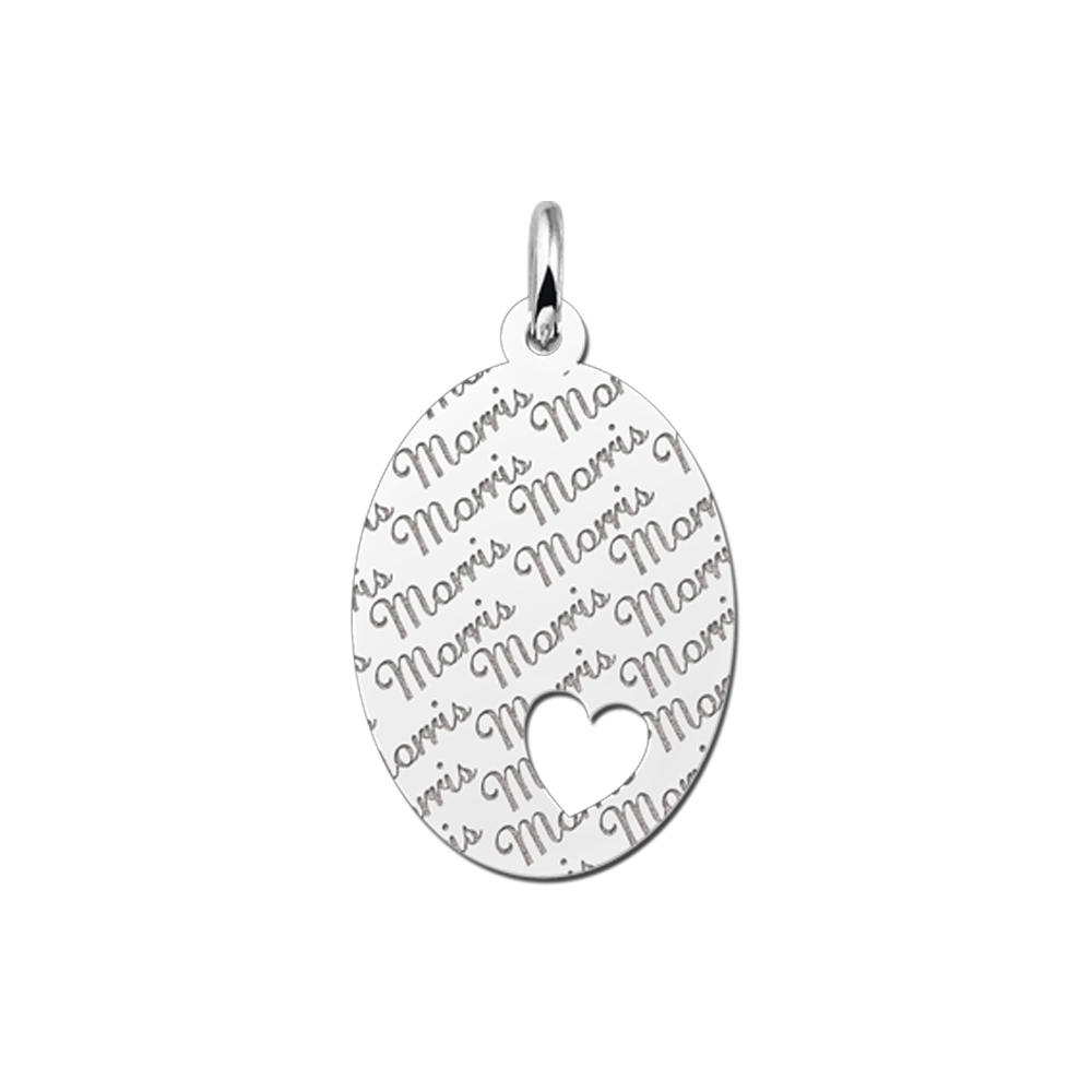 Zilveren ovale hanger naampatroon & hartje