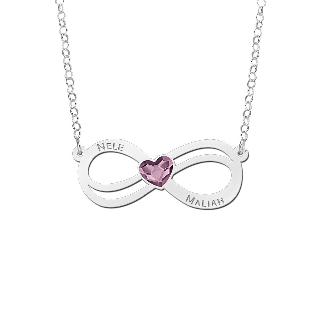 Zilveren infinity ketting met hartjes zirkonia steen