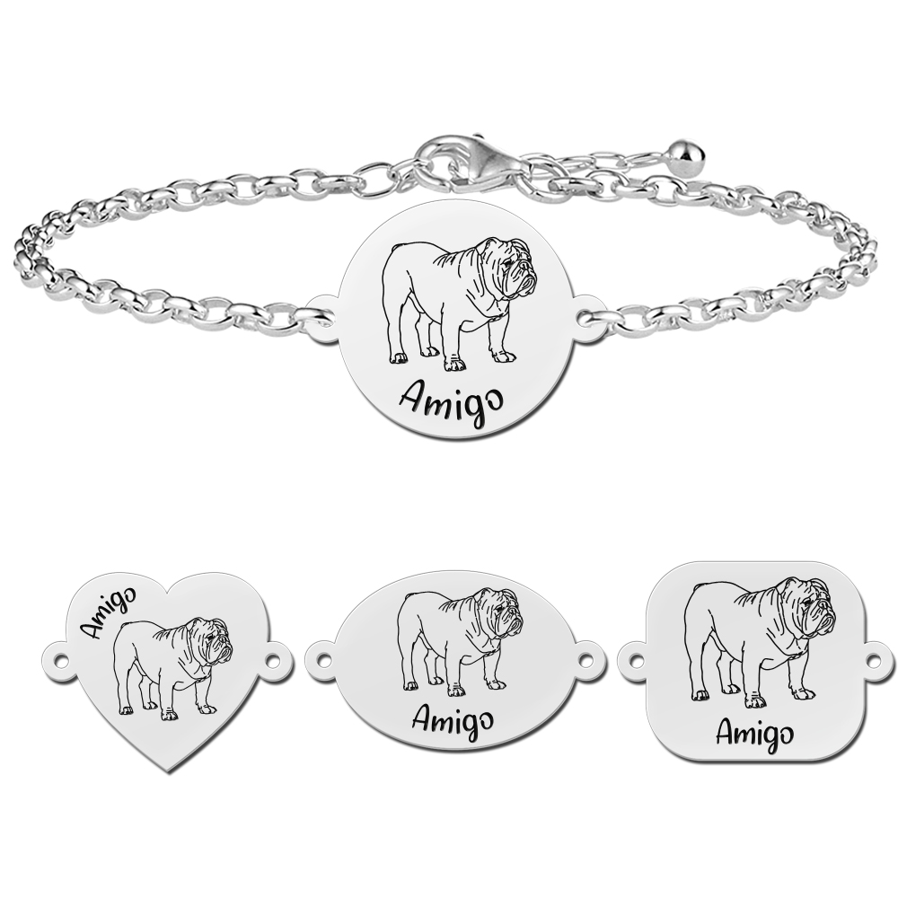 Zilveren honden armband Engelse Bulldog