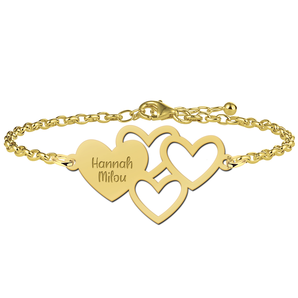 Gouden armband set met namen en hartjes