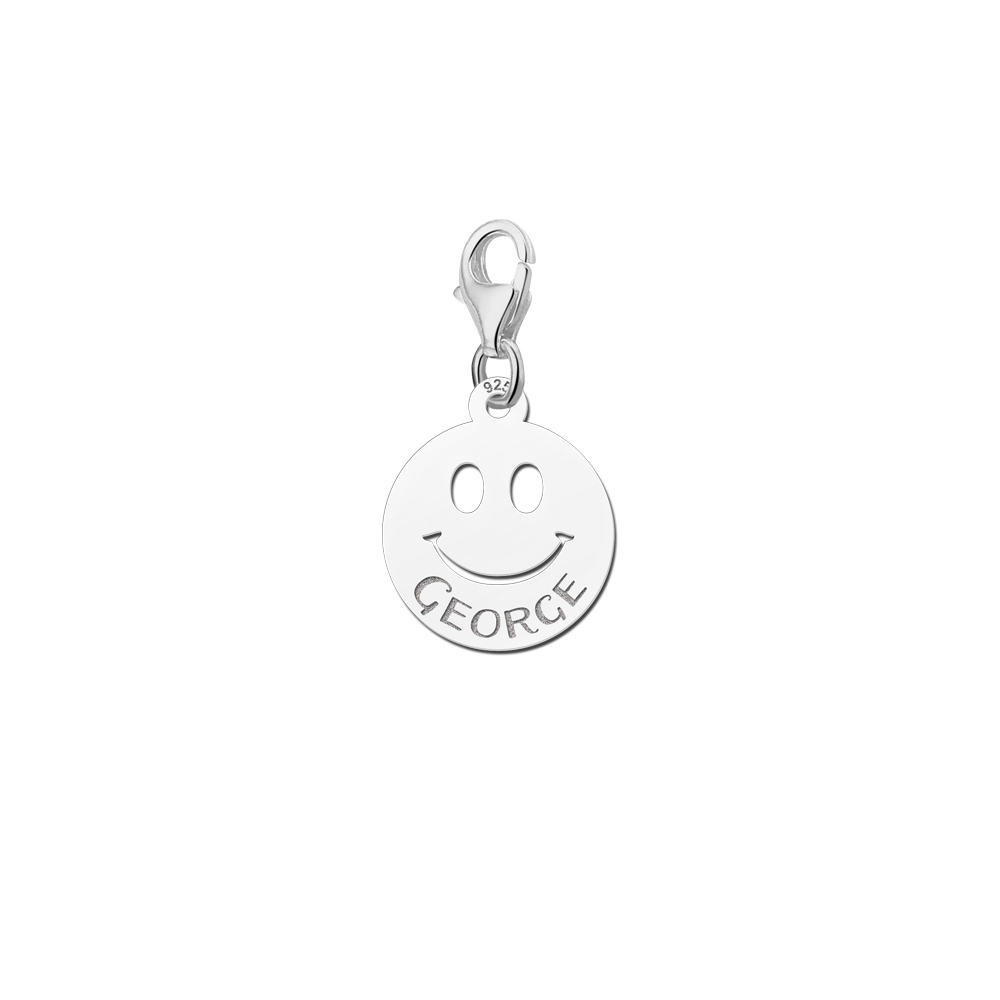 Zilveren charm smilie met naam