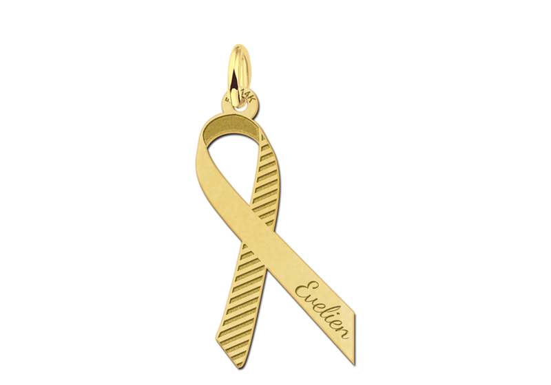 Pink Ribbon gouden hanger met streepjes