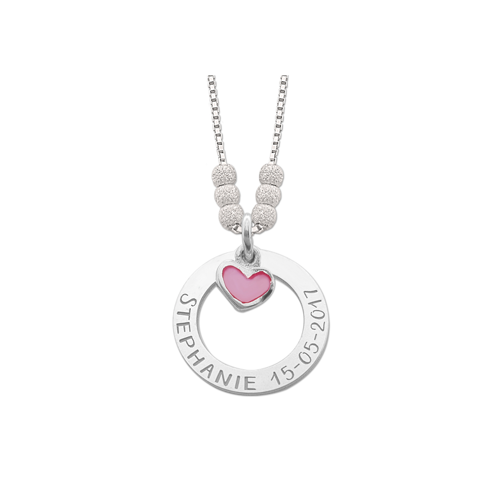 Mama ketting van zilver met roze hart
