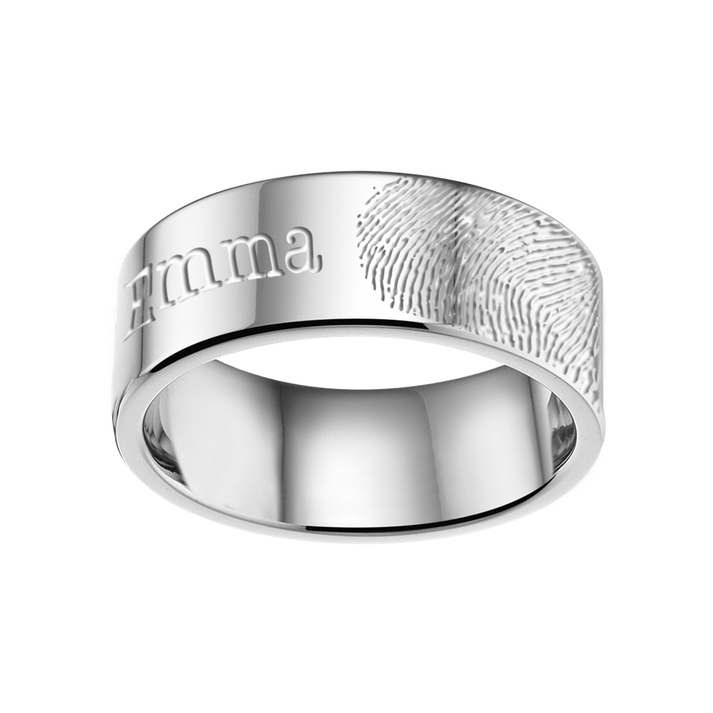Stalen ring met vingerafdruk en naam 8 mm