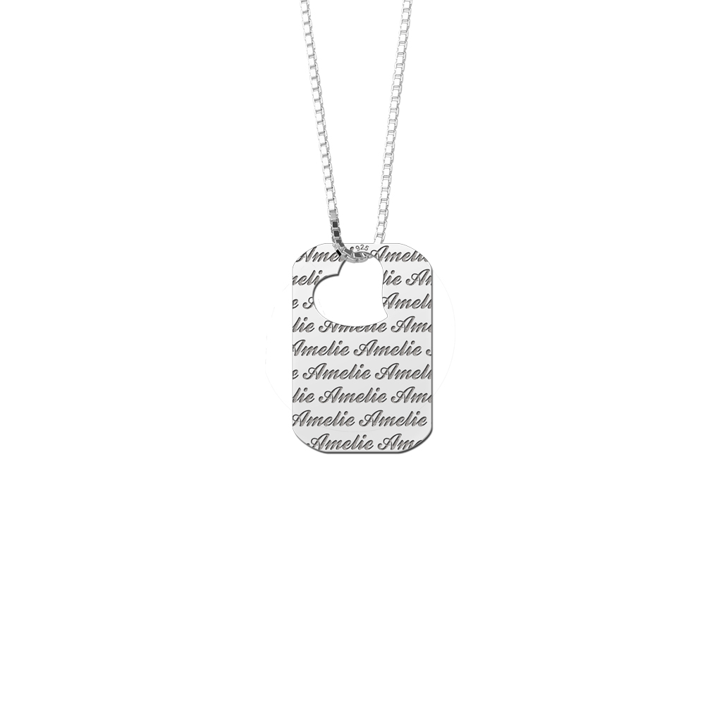 Zilveren naamhanger repeat dogtag met collier 45-50cm