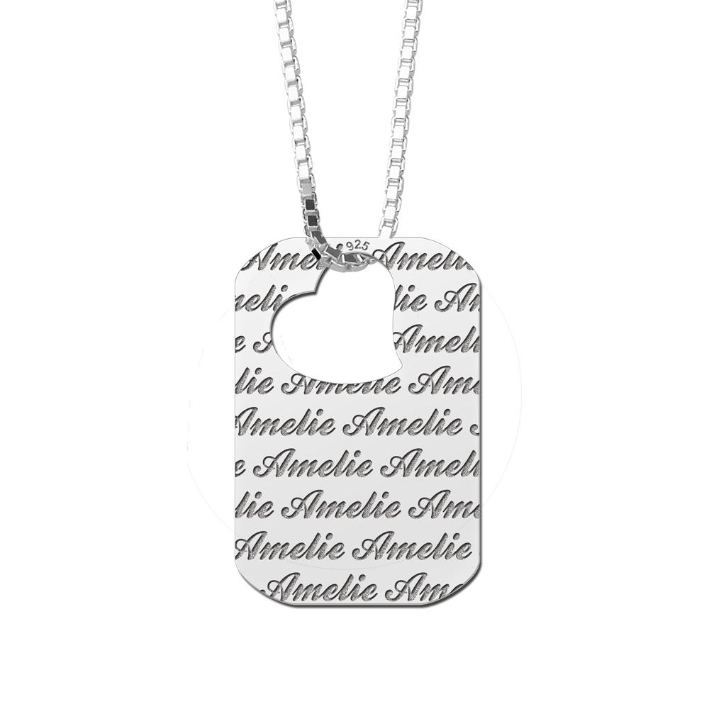 Zilveren naamhanger repeat dogtag met collier 45-50cm