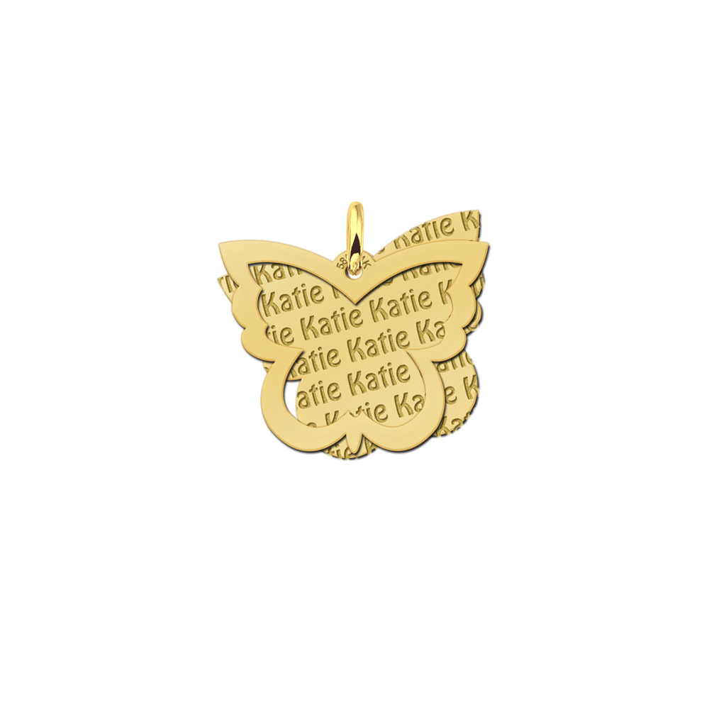 Gouden vlinder hangers met naam