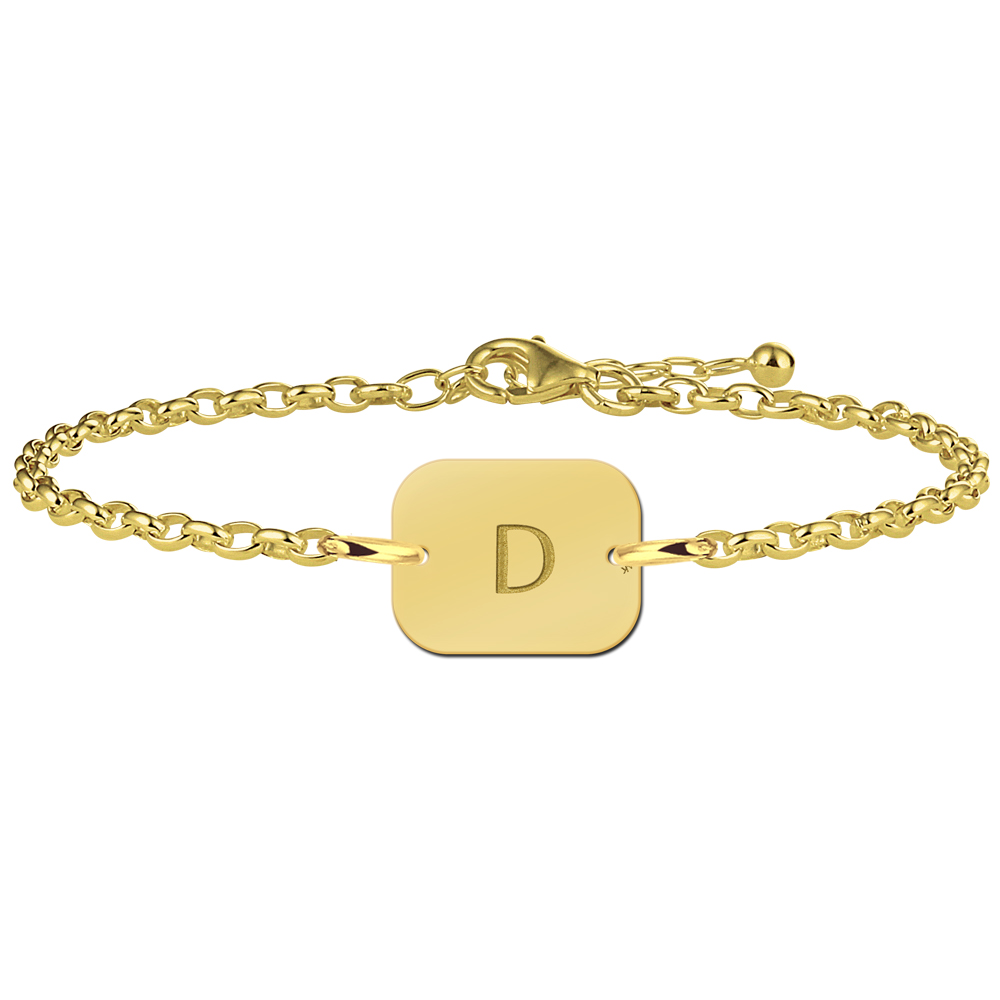 Gouden initial armband rechthoek