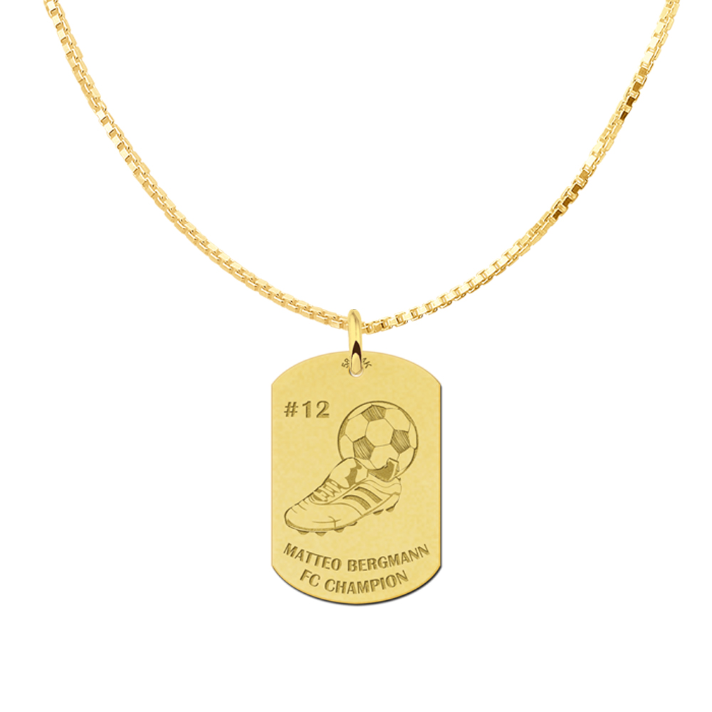 Sporthanger voetbal dogtag goud