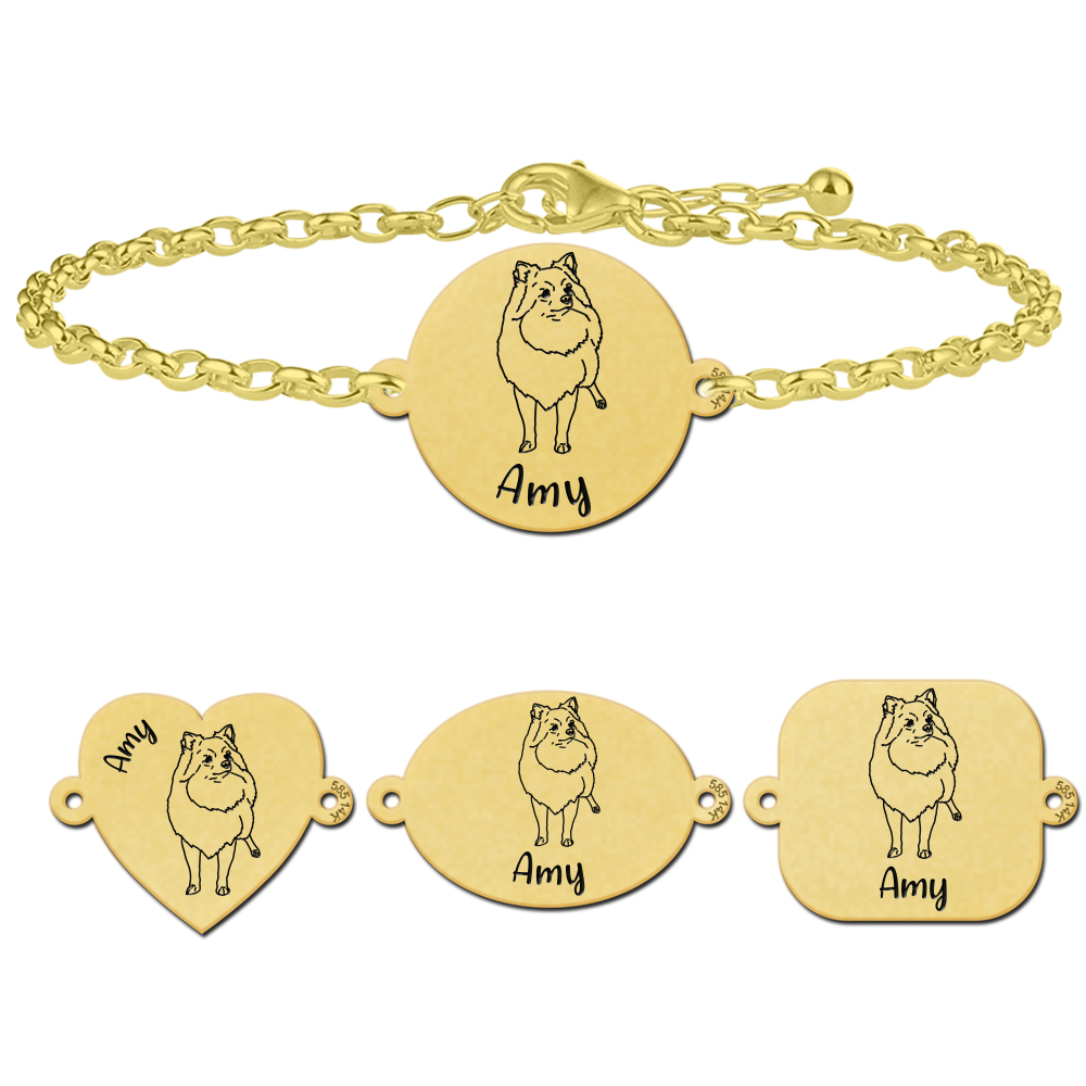 Gepersonaliseerde honden armband Pomeriaan goud