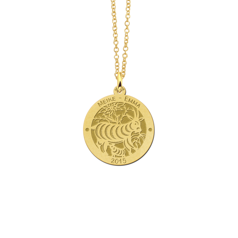 Gouden ronde hanger chinese sterrenbeeld Geit