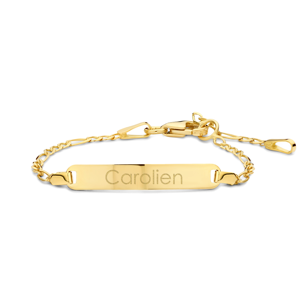 Gouden Baby armband met naamgravure Figaro