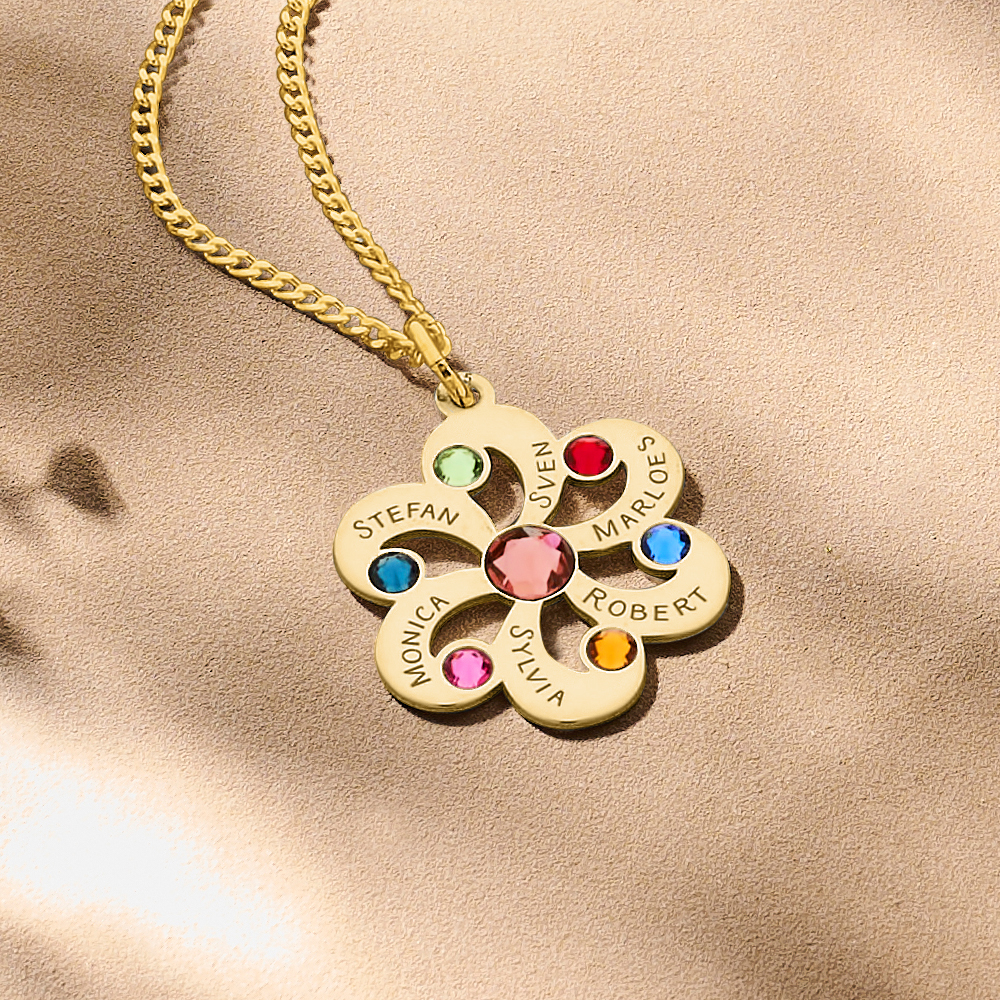 Gouden bloem hanger met stenen